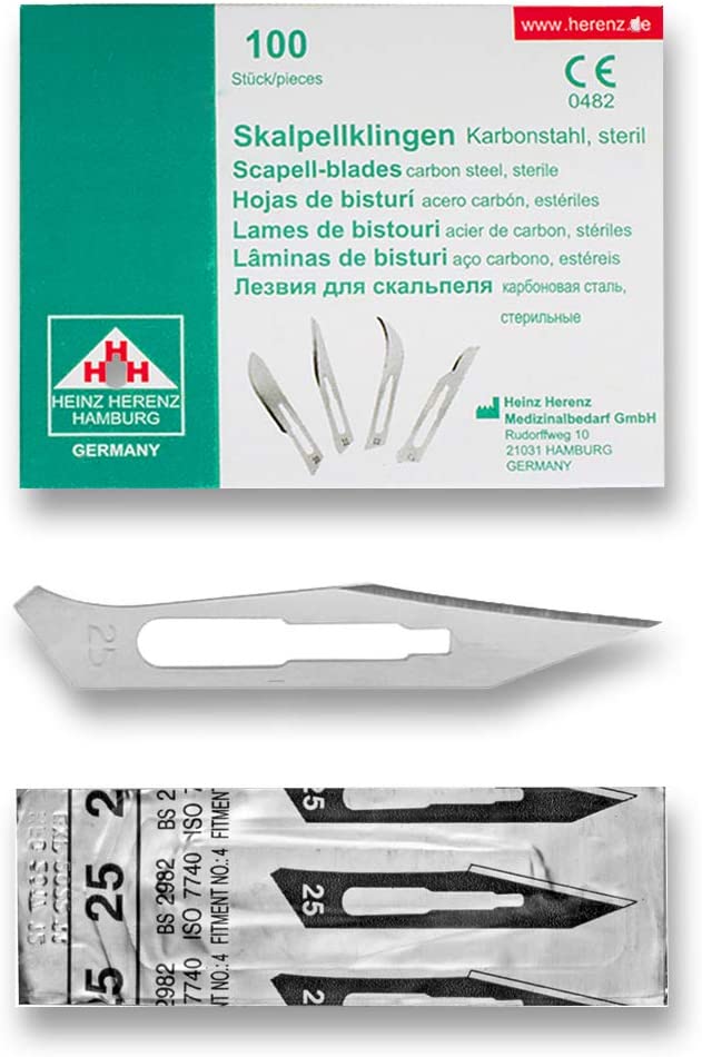 Hojas de bisturí estériles desechables Heinz Herenz Carbon Steel n.º 25