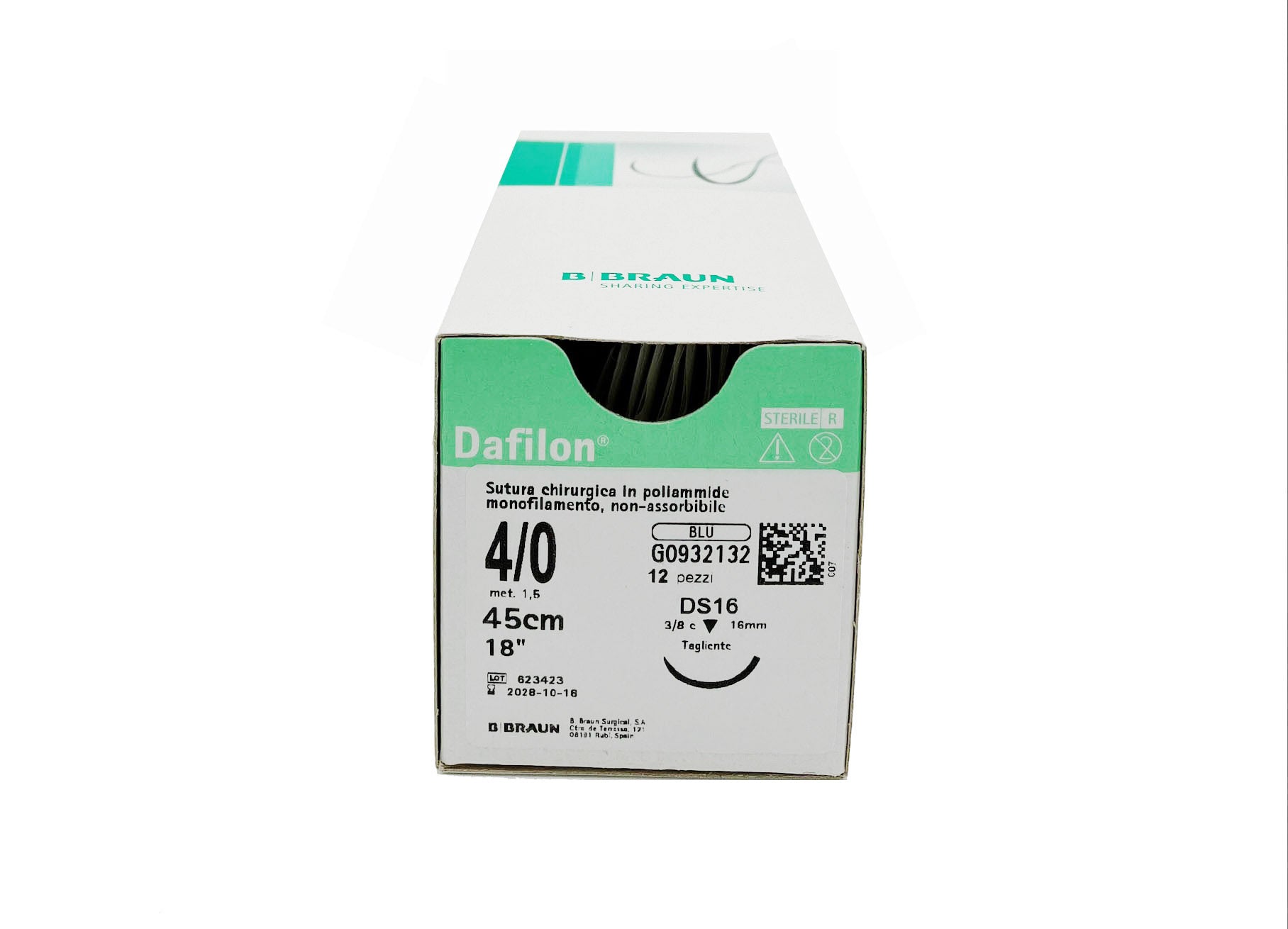 Dafilon suture non assorbibili in nylon, ago 3/8 12mm, USP 5/0 - filo blu 45cm - conf.12 pz.