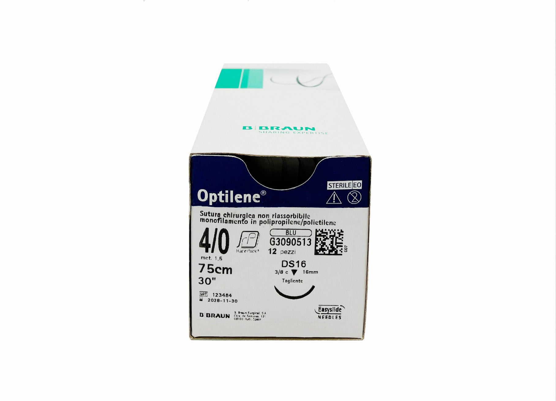 Optilene suture non assorbibili in polipropilene, ago 3/8 19mm, USP 3/0 - filo blu 45cm - conf.12 pz.