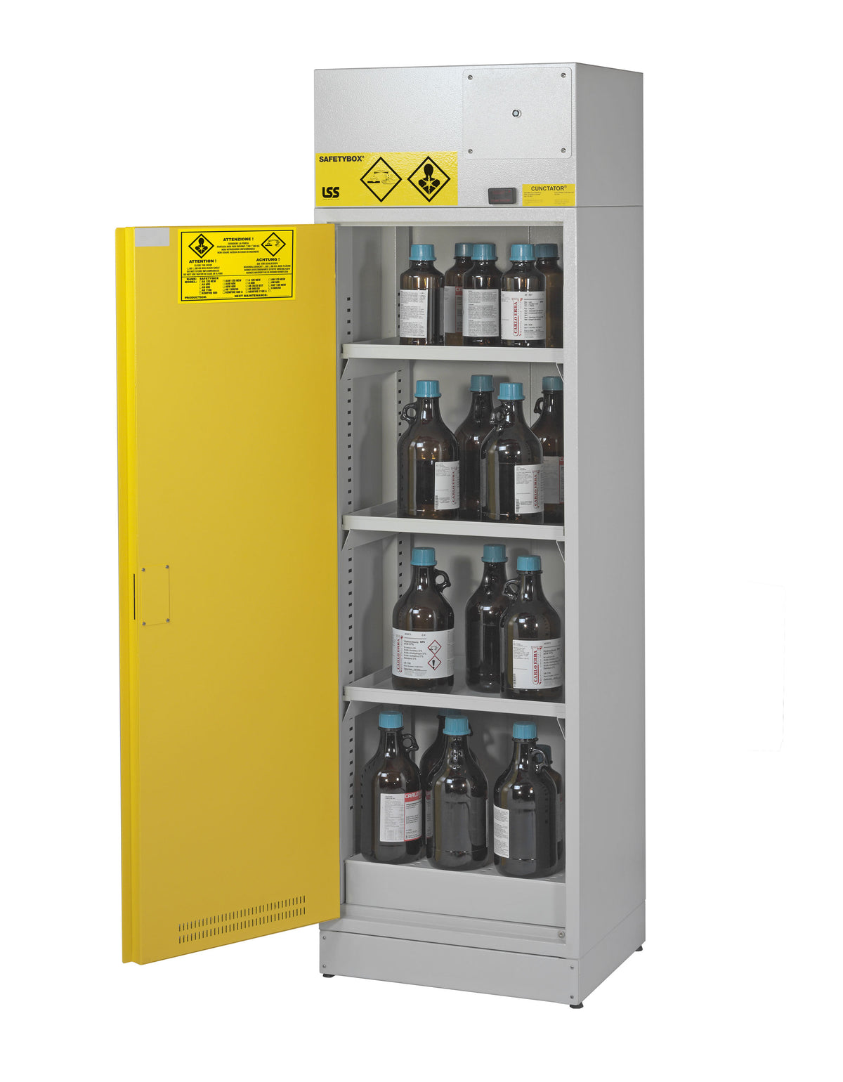 Armadio di sicurezza con sistema di aspirazione e filtrazione per lo stoccaggio di 70 litri di prodotti chimici, acidi e basi certificato