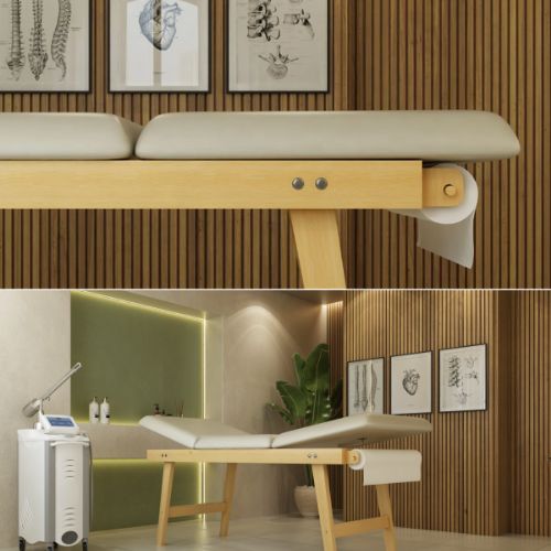 Lettino medico in legno con doppia testata regolabile - portarotolo incluso