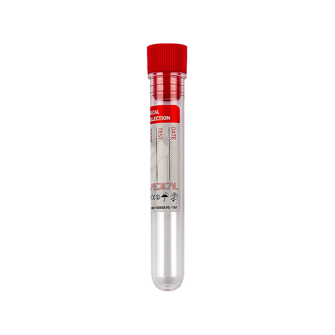 Provetta 13x75 mm cilindrica sterile con tappo rosso + etichetta