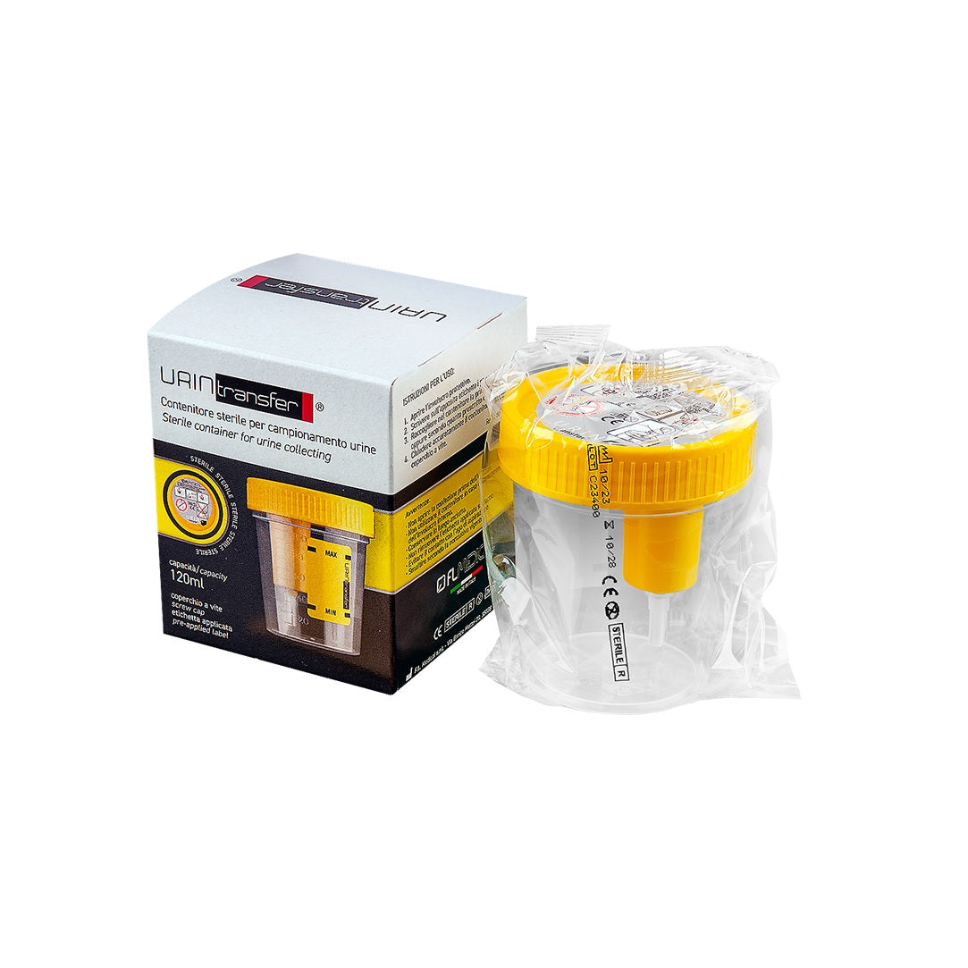 Conteneur pour urine avec système d'aspiration pour tubes sous vide (120 ml) - boîte individuelle