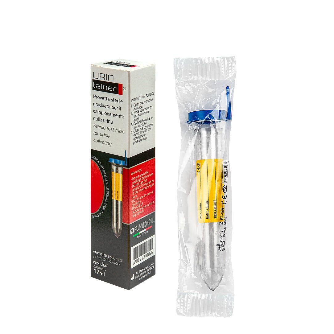 Provetta per urina sterile con etichetta da 12 ml - conf.singola in astuccio