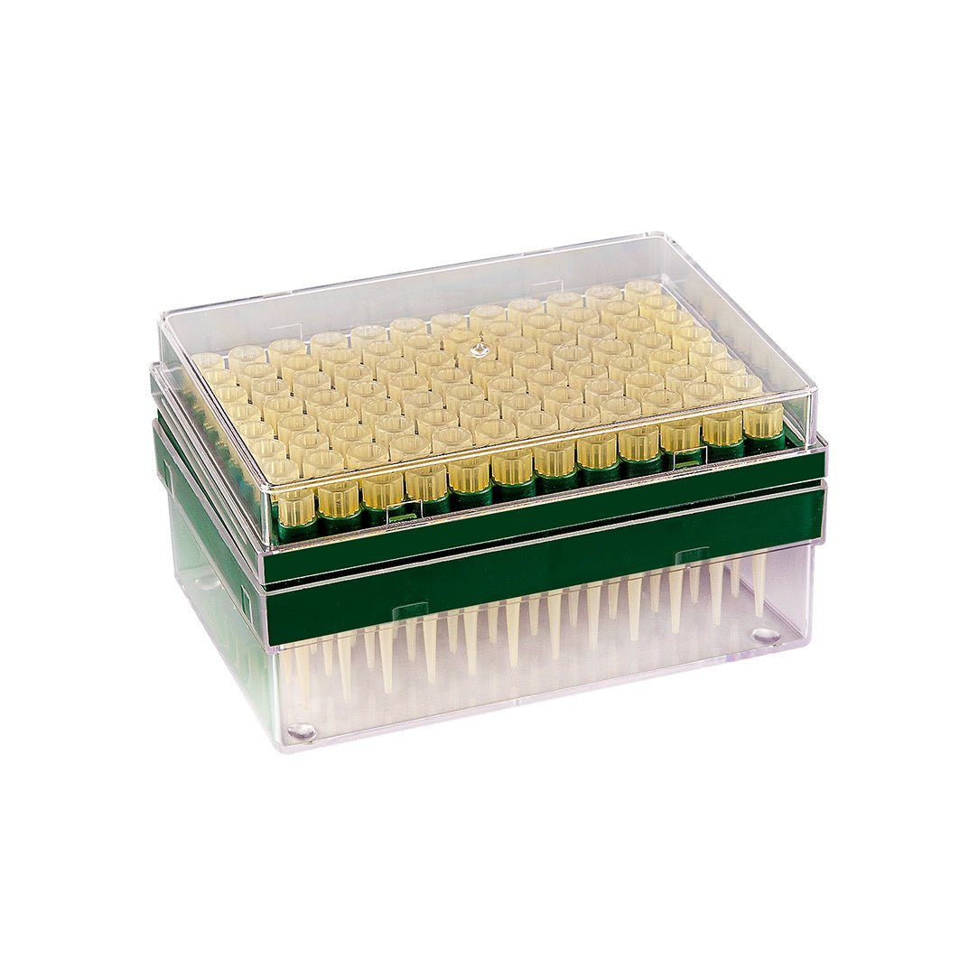 Puntali gialli tipo Eppendorf-Brand-Socorex in rack da 96 pezzi - 0 -200 µl - conf.960 pz.