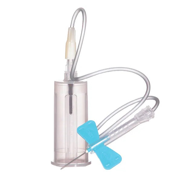 Butterfly-Blutentnahmeset 23G x ¾" blau mit Sicherheitsvorrichtung, eingesetztem Halter, Schlauchlänge 178 mm, steril - Packung mit 25 Stk.