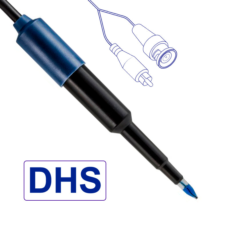 Kombinierte digitale pH-Elektrode mit NTC-Temperatursensor und festem 1-m-Kabel BNC+Cinch-Stecker 2 Pore F Temp DHS