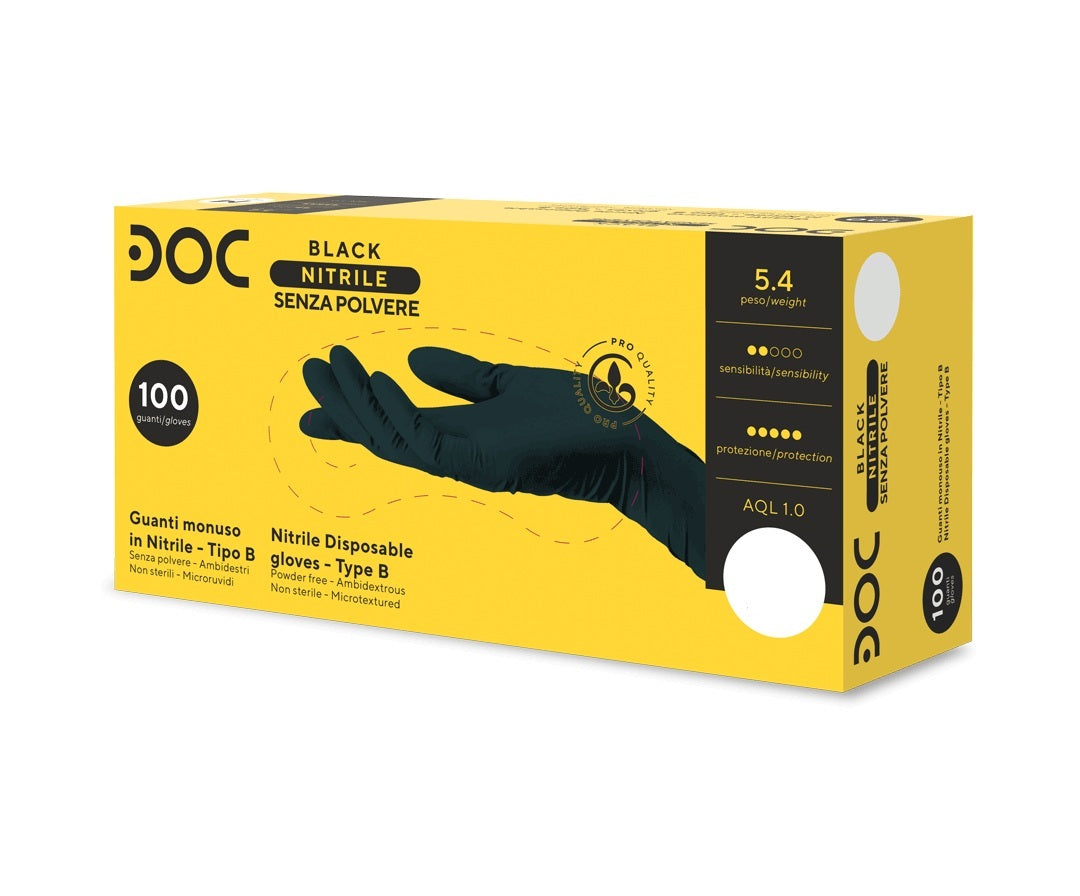 DOC Guanti in nitrile senza talco neri per tatuatori Black