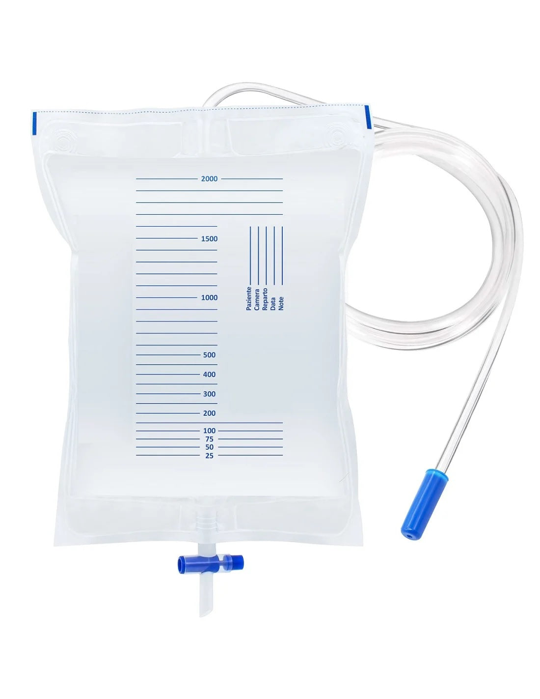 Sacche urina monouso 2000 ml con valvola anti reflusso e scarico a T - tubo 130 cm - conf.30 pz.