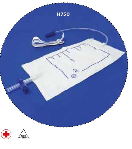 Sacche urina da gamba con valvola antireflusso e rubinetto di scarico a T con tubo da 35 cm - Conf. 10 pz