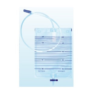 Sacche urina monouso 2000 ml - con valvola anti reflusso e scarico a T - tubo da 90 cm - Conf.30 pz.