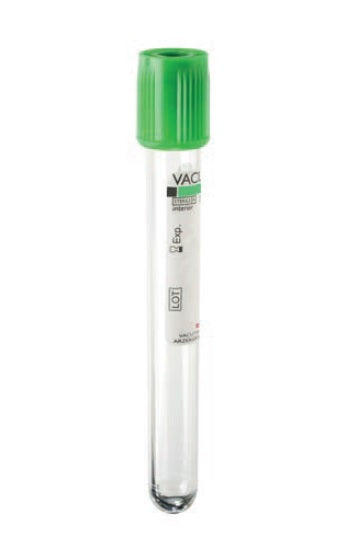 Vacutest Röhrchen 13x100 Lithiumheparin 6 ml grüner Verschluss - Packung mit 100 Stk.