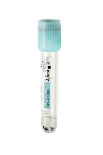 Vacutest-Röhrchen 13x75 für Gerinnungs- und PTT-Tests mit 0,20 ml 3,8 % Natriumcitrat (0,129 molar) - Packung mit 100 Stk.