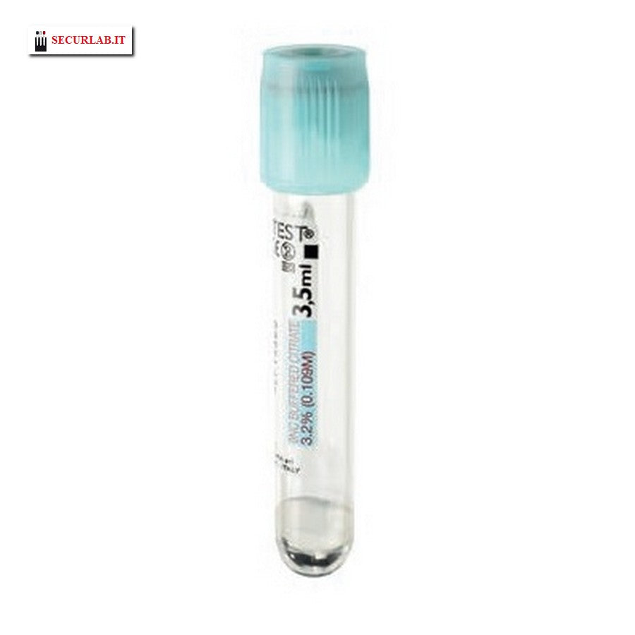 Vacutest Provette 13x75 con sodio citrato tamponato 3,8% - tappo azzurro trasparente - Conf.100 pz.