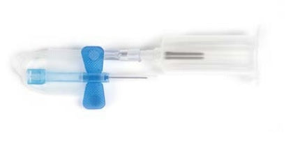 Aghi a farfalla completo di adattatore luer e holder con sistema di protezione 23G 0,6x20 mm – azzurro Conf.25 pz.