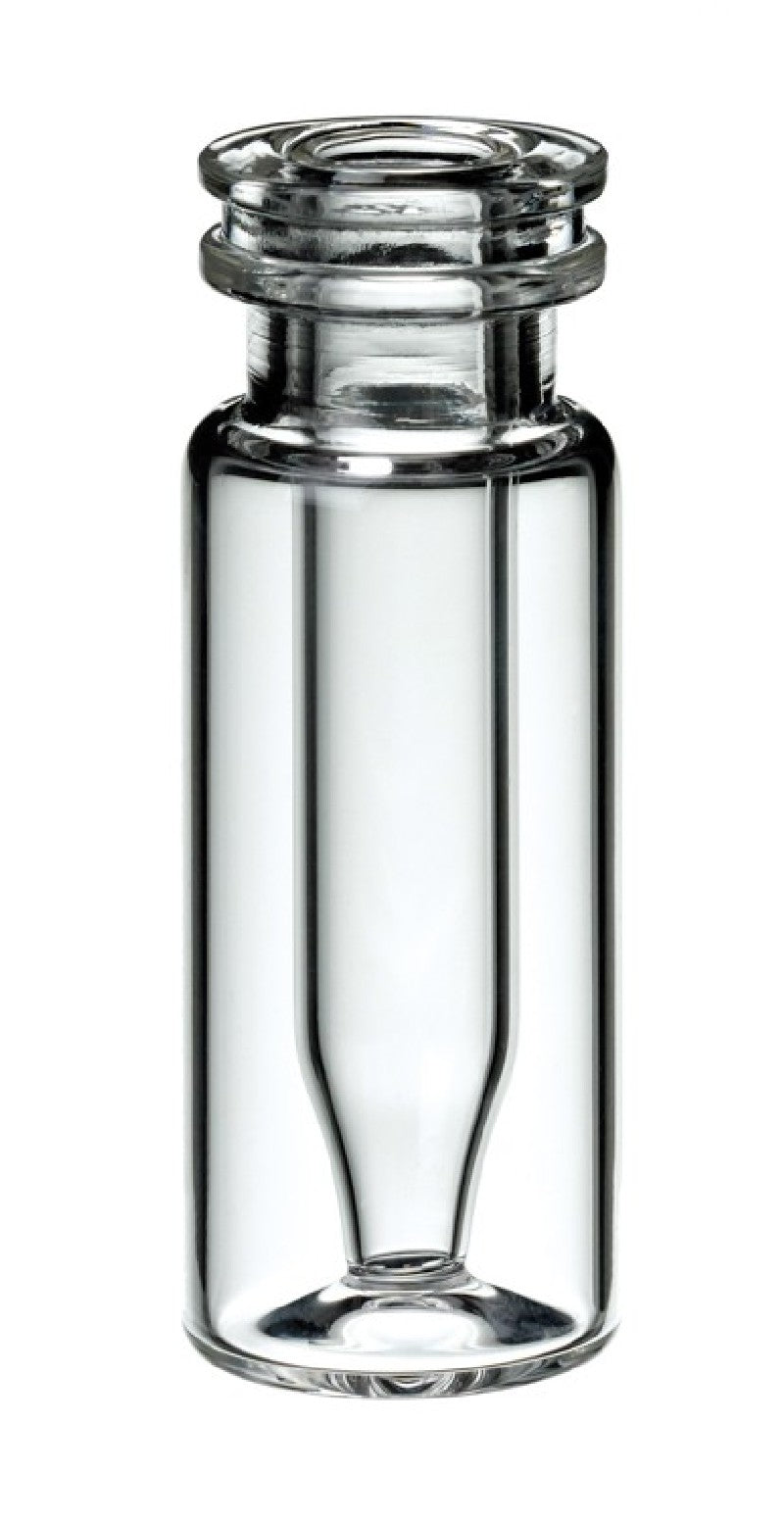Vial con inserto 0.2 ml integrato, collo a vite ND9, apertura larga, dimensioni 32 x 11,6 mm, vetro trasparente, fondo piatto conf. 100 pz