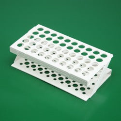 Portaprovette a "S" in ABS, resistente fino a 90 °C  bianco 50 posti 13mm