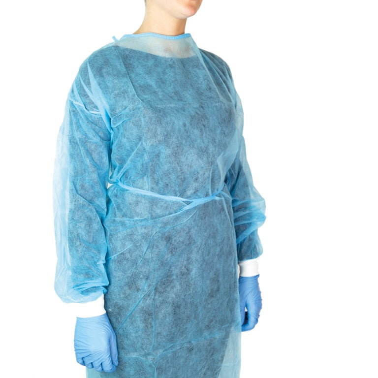 DOC Camici monouso blu in TNT con polsini in cotone