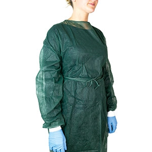 Camici Monouso verdi in TNT con polsini in cotone - Conf. 100 pz.