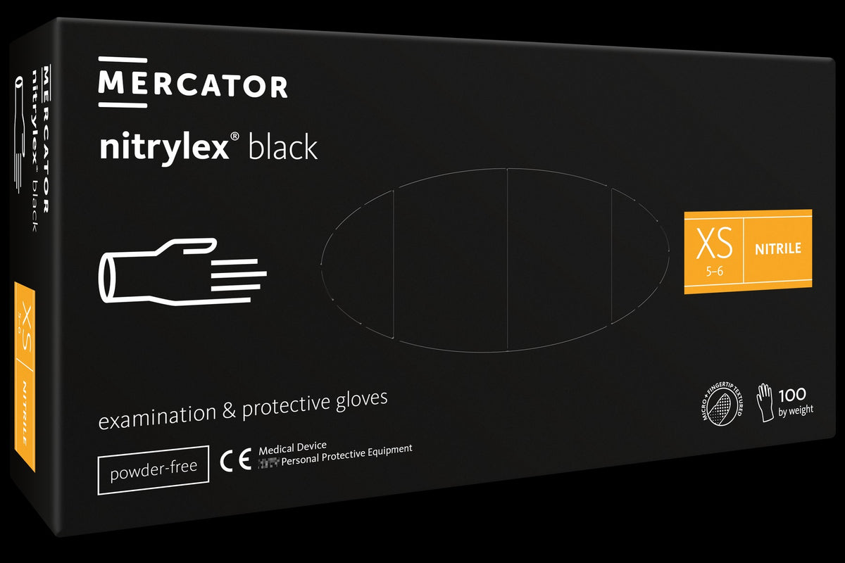 Guanti in nitrile neri senza talco Nitrylex black MERCATOR MEDICAL