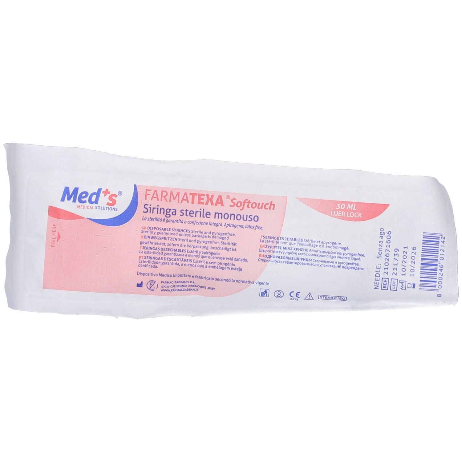 Jeringa FARMATEXA de 30 ml luer lock sin aguja - envase individual de 1 ud.