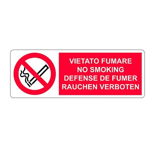 Etichetta multilingue in PVC Adesivo VIETATO FUMARE - 350x125 mm